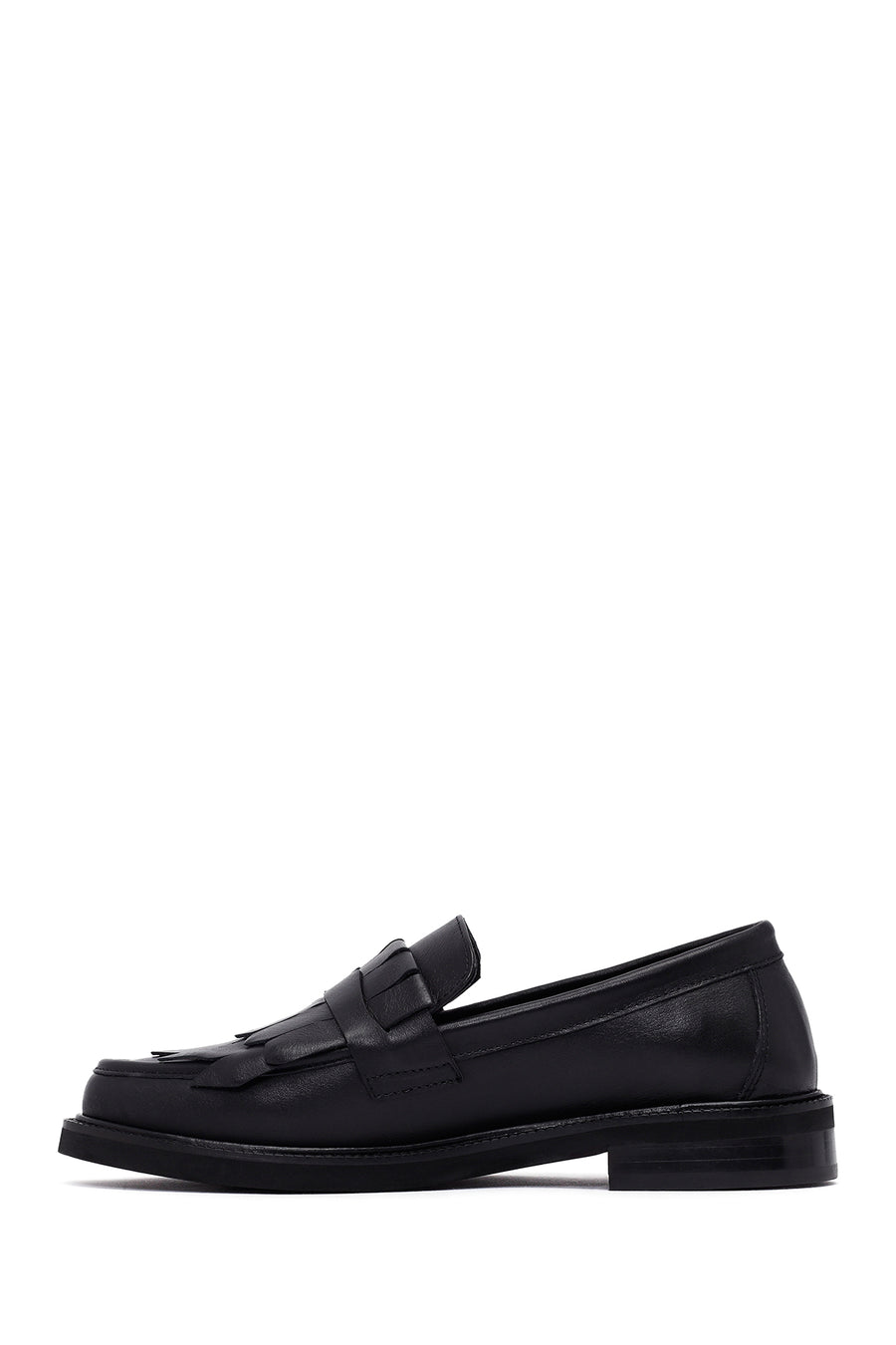 Kadın Siyah Püsküllü Deri Maskülen Loafer