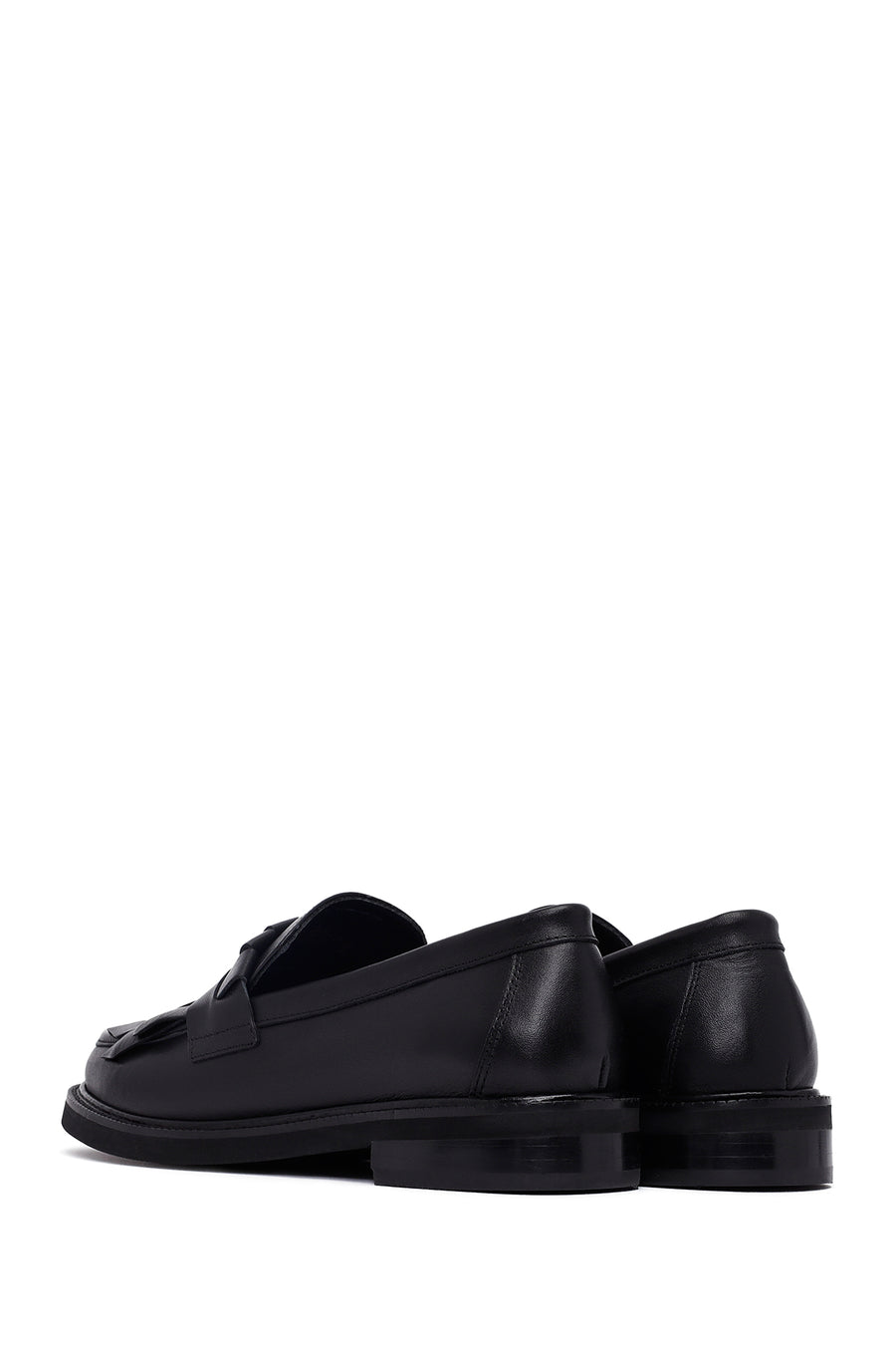 Kadın Siyah Püsküllü Deri Maskülen Loafer