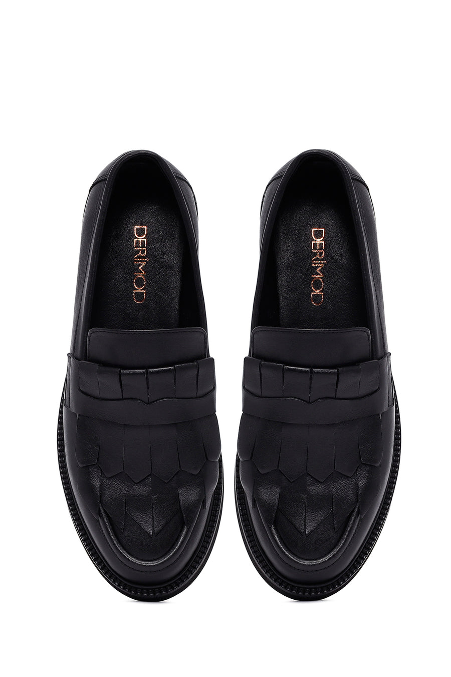 Kadın Siyah Püsküllü Deri Maskülen Loafer