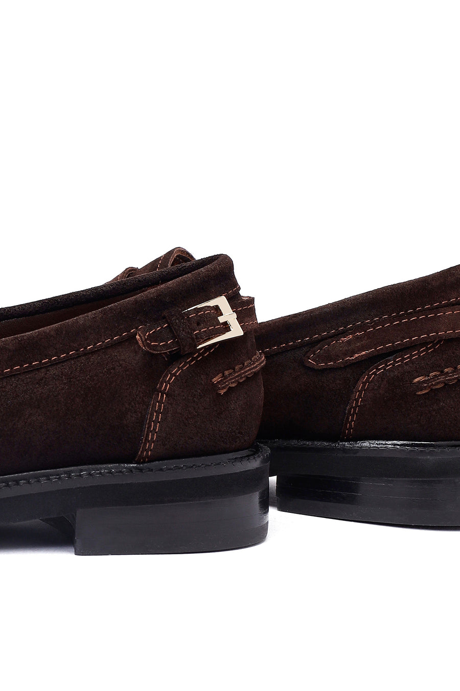Woman Brown Buckled Suede Leather Loafer
