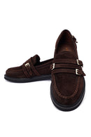 Woman Brown Buckled Suede Leather Loafer | Derimod