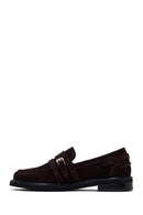 Woman Brown Buckled Suede Leather Loafer | Derimod