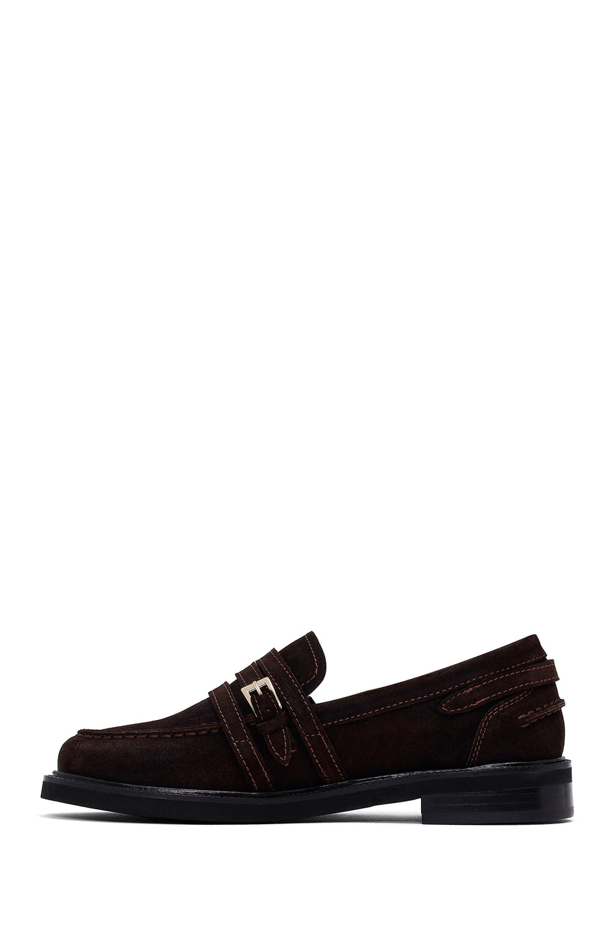 Woman Brown Buckled Suede Leather Loafer