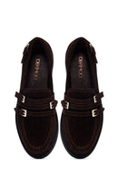 Woman Brown Buckled Suede Leather Loafer | Derimod