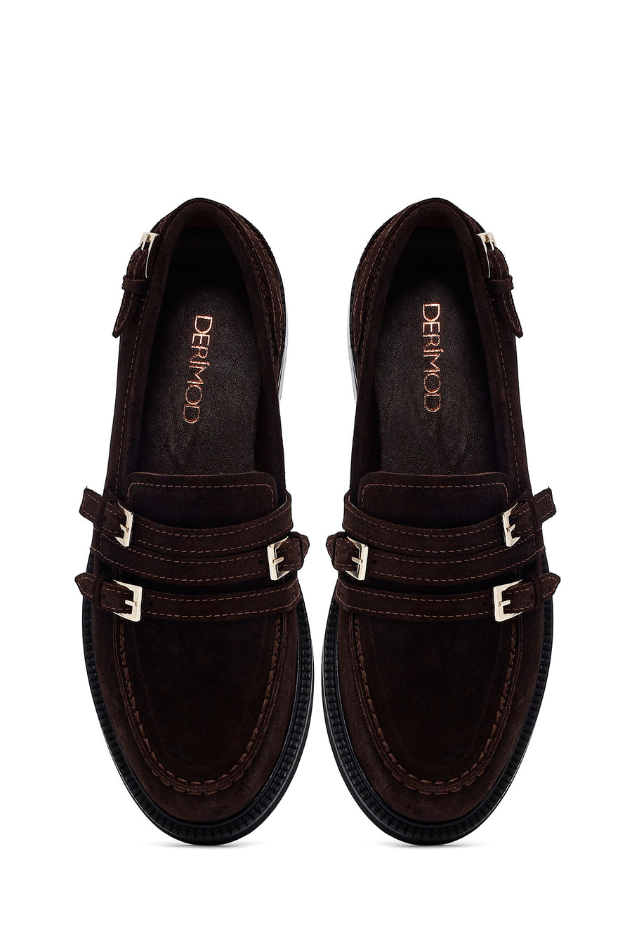 Woman Brown Buckled Suede Leather Loafer