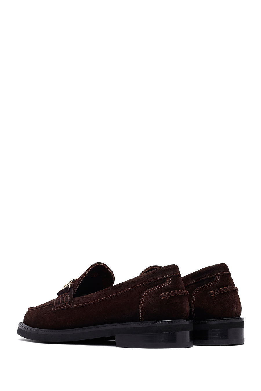 Woman Brown Buckled Suede Leather Loafer