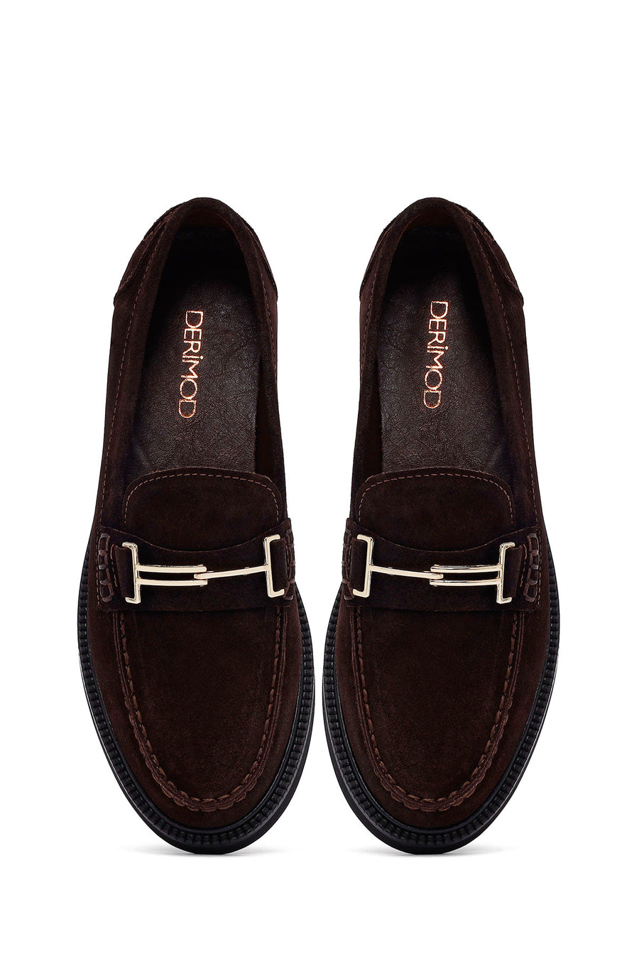 Woman Brown Buckled Suede Leather Loafer