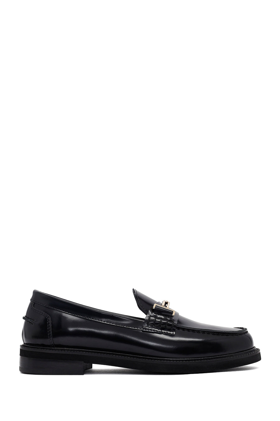 Women's Black Buckled Leather Masculine Loafer 25AFD260226 | Derimod