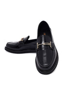 Women's Black Buckled Leather Masculine Loafer | Derimod