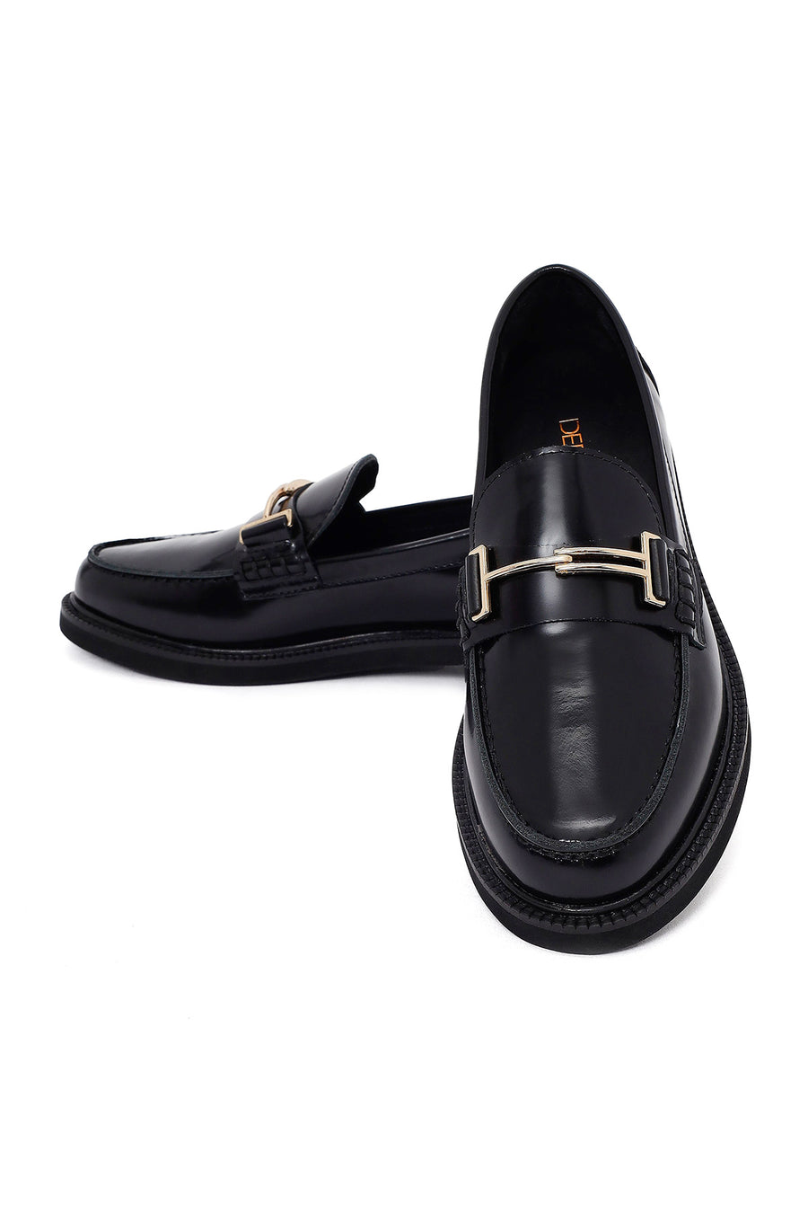 Women's Black Buckled Leather Masculine Loafer