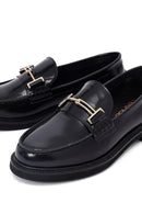 Women's Black Buckled Leather Masculine Loafer | Derimod