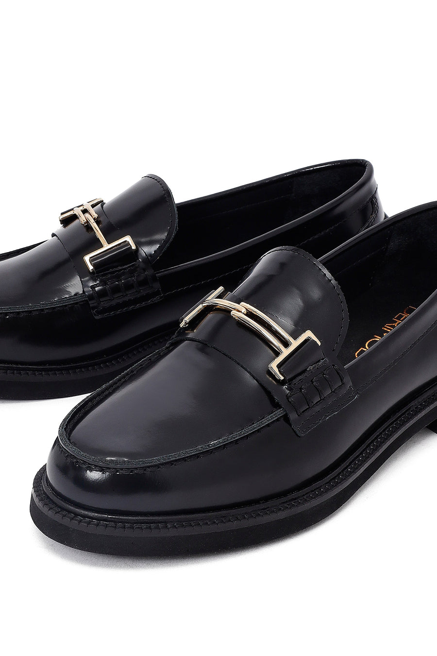 Women's Black Buckled Leather Masculine Loafer