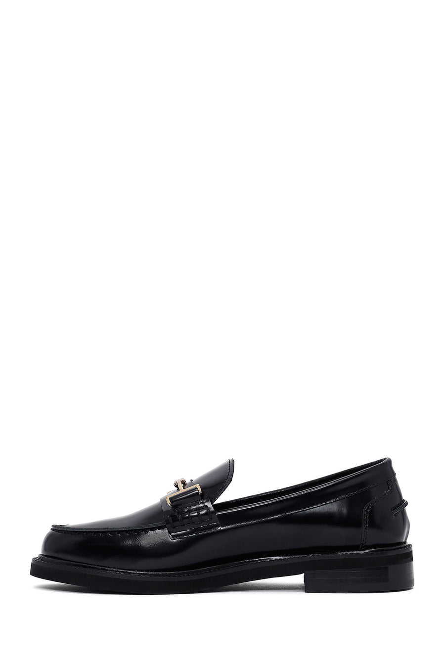 Women's Black Buckled Leather Masculine Loafer