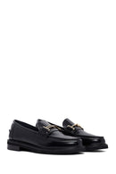 Women's Black Buckled Leather Masculine Loafer | Derimod