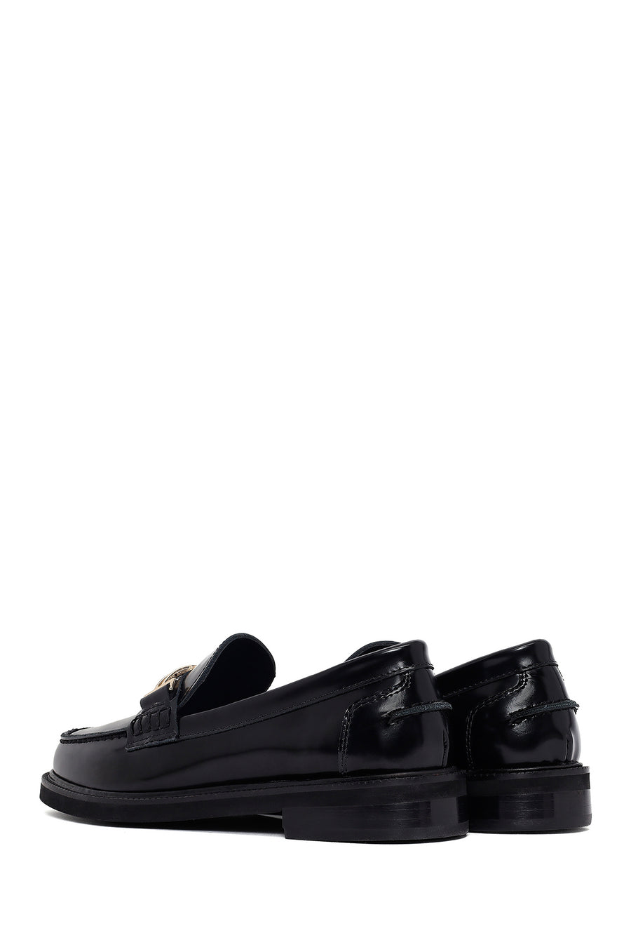 Women's Black Buckled Leather Masculine Loafer