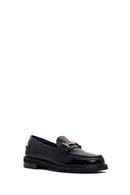 Women's Black Buckled Leather Masculine Loafer | Derimod