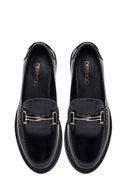 Women's Black Buckled Leather Masculine Loafer | Derimod
