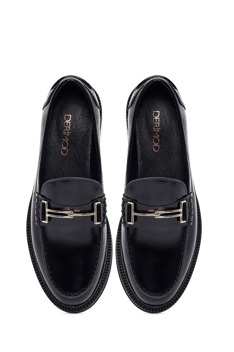 Women's Black Buckled Leather Masculine Loafer