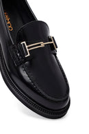 Women's Black Buckled Leather Masculine Loafer | Derimod