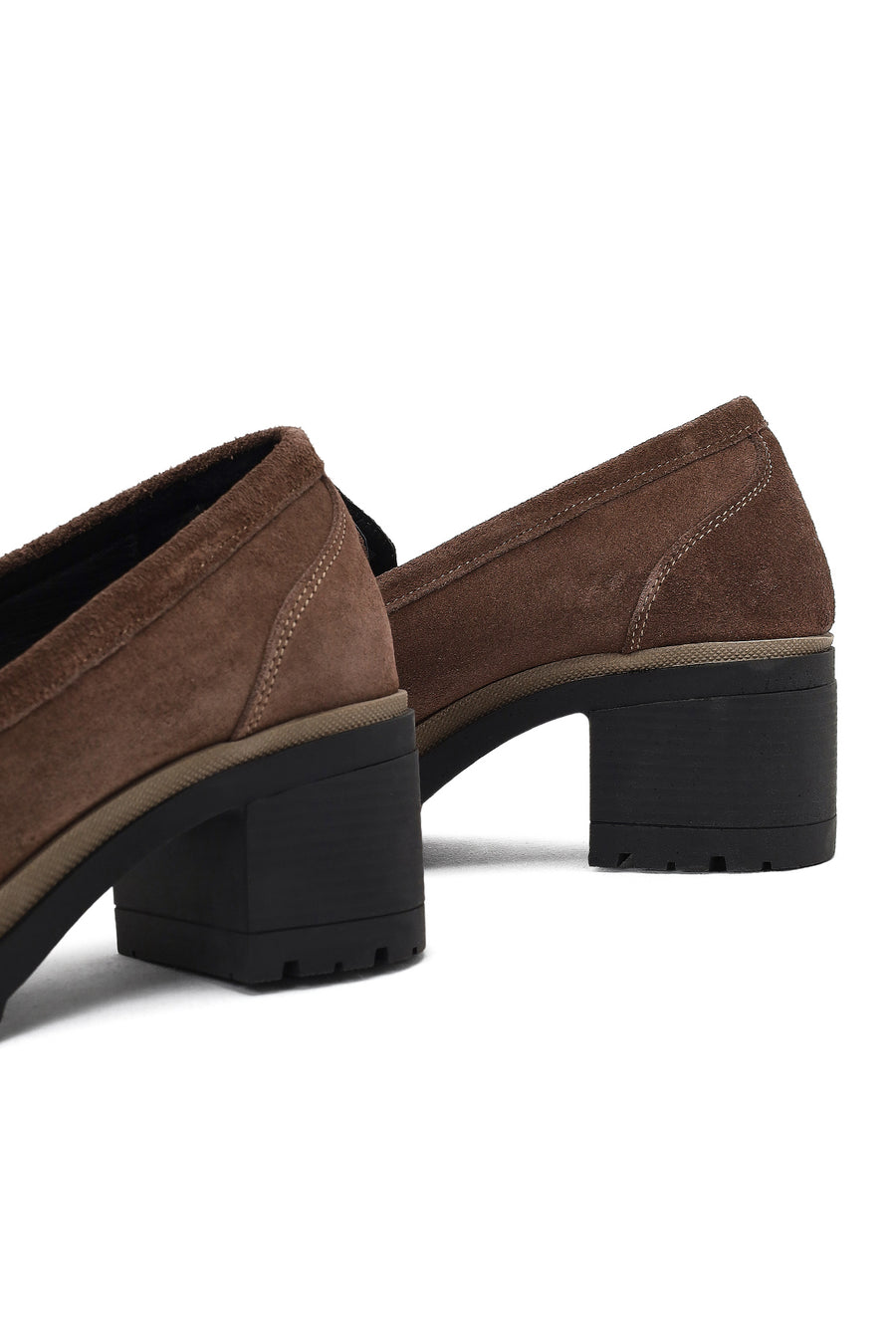 Kadın Vizon Kalın Topuklu Süet Deri Maskülen Loafer