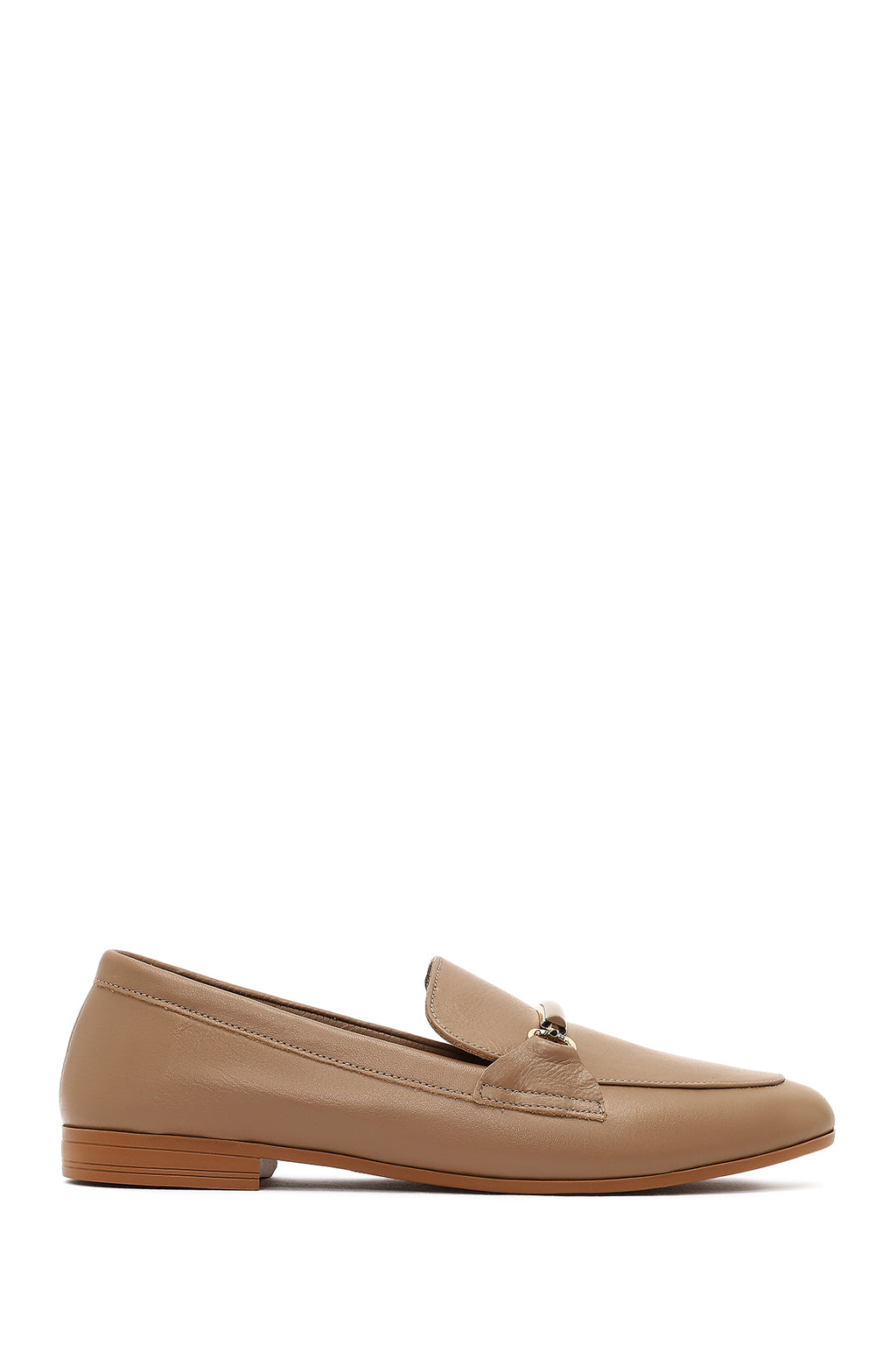 Kadın Pudra Toka Detaylı Deri Maskülen Loafer