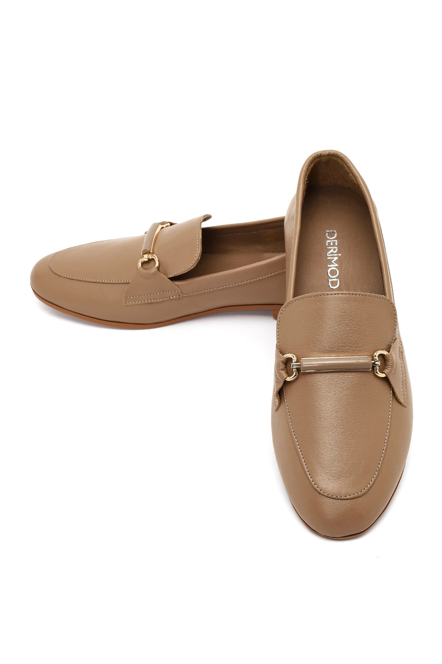 Kadın Pudra Toka Detaylı Deri Maskülen Loafer