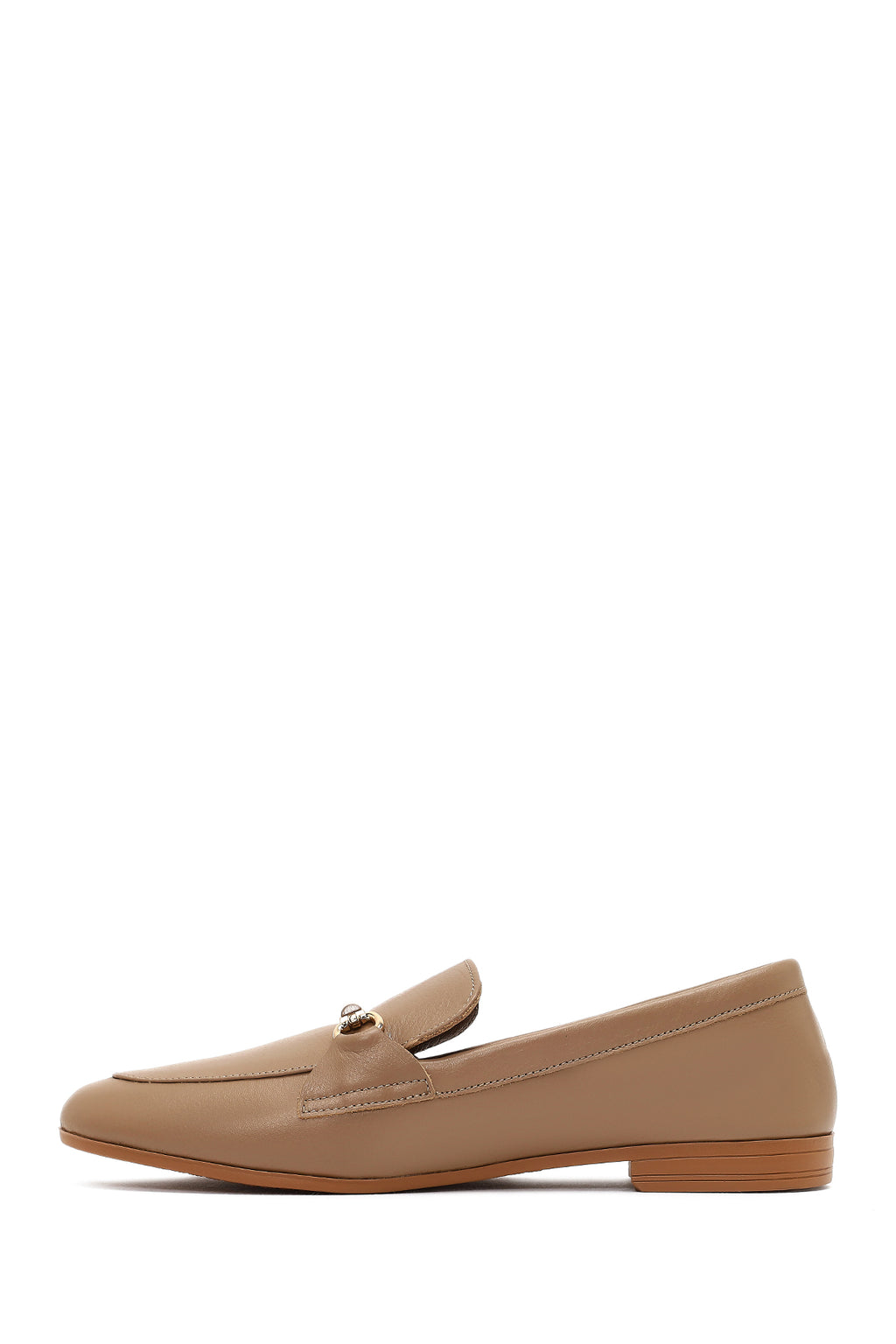 Kadın Pudra Toka Detaylı Deri Maskülen Loafer