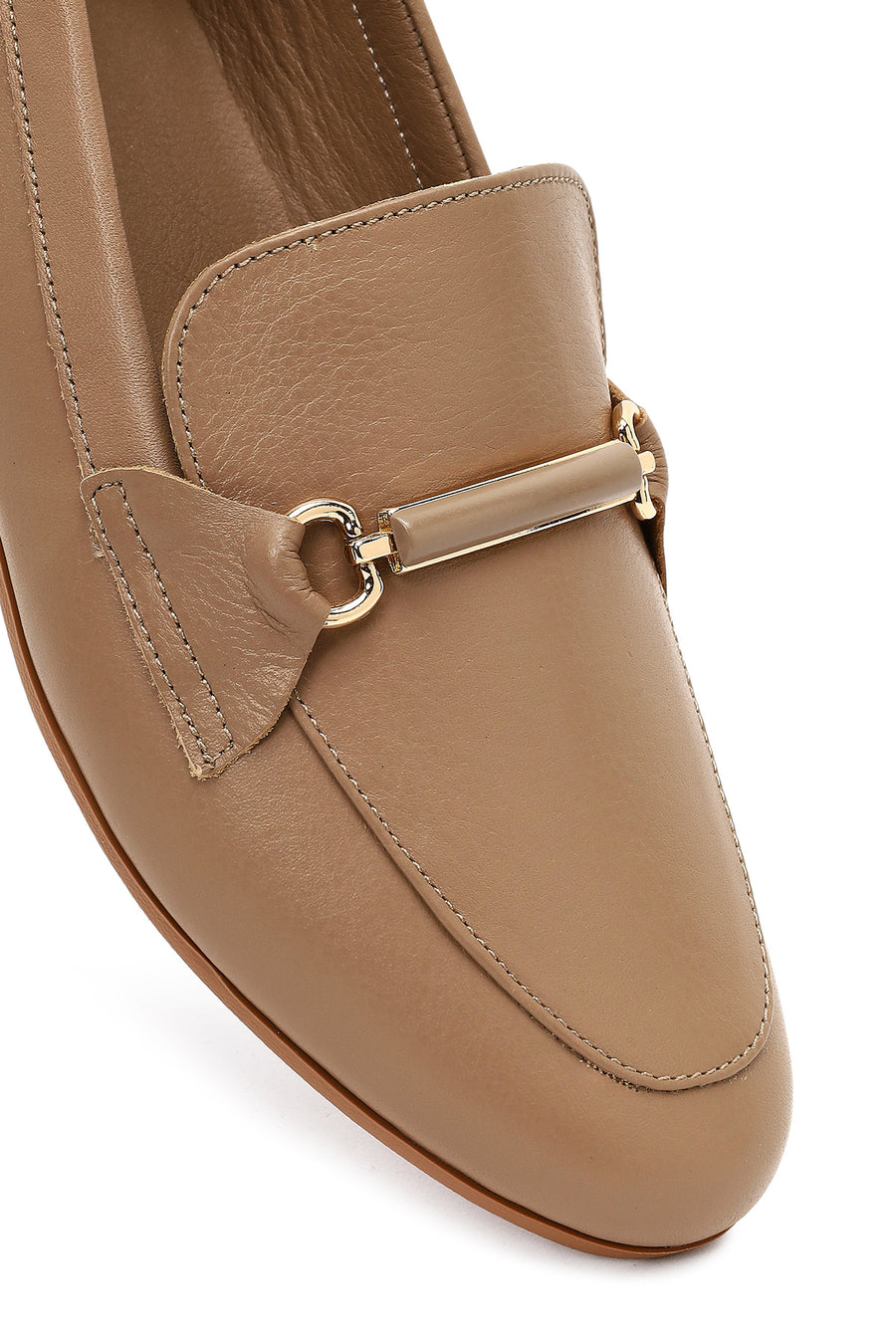 Kadın Pudra Toka Detaylı Deri Maskülen Loafer