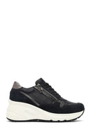 Woman Black Lace-Up Zipper Detailed Wedge Heels Leather Sneakers | Derimod
