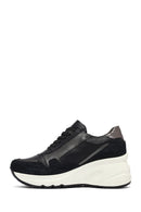 Woman Black Lace-Up Zipper Detailed Wedge Heels Leather Sneakers | Derimod