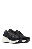 Woman Black Lace-Up Zipper Detailed Wedge Heels Leather Sneakers | Derimod