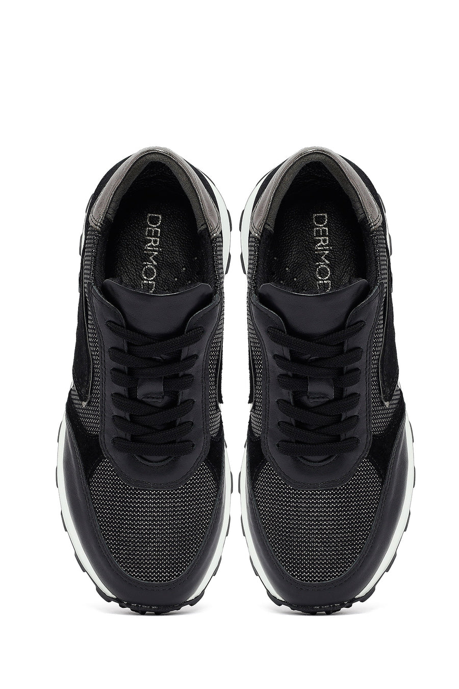 Kadın Siyah Bağcıklı Kalın Tabanlı Deri Sneaker