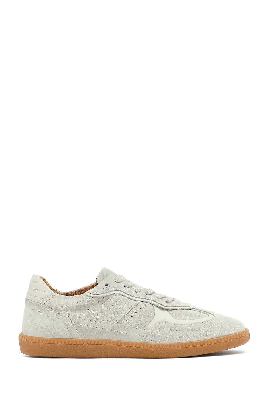Woman Beige Laced Suede Leather Sneakers 25AFD370810 | Derimod