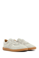 Woman Beige Laced Suede Leather Sneakers | Derimod