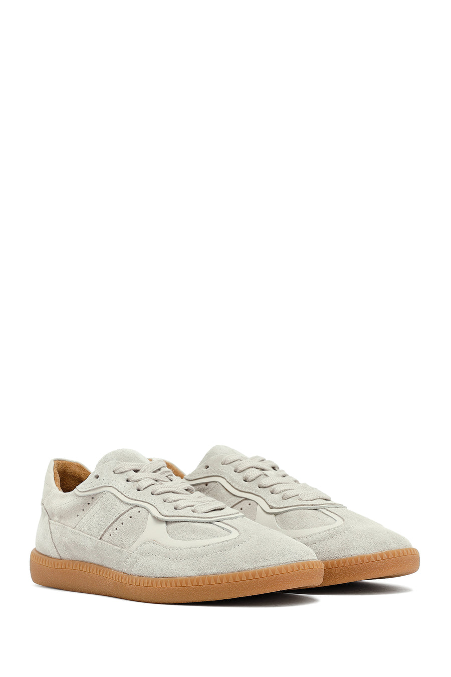 Woman Beige Laced Suede Leather Sneakers
