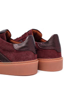 Woman Burgundy Laced Suede Leather Sneakers | Derimod
