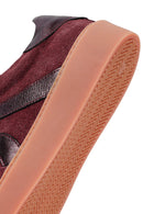 Woman Burgundy Laced Suede Leather Sneakers | Derimod