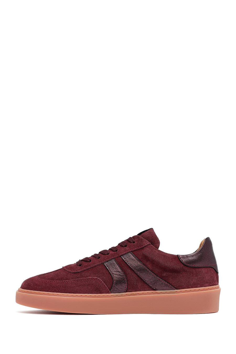 Woman Burgundy Laced Suede Leather Sneakers