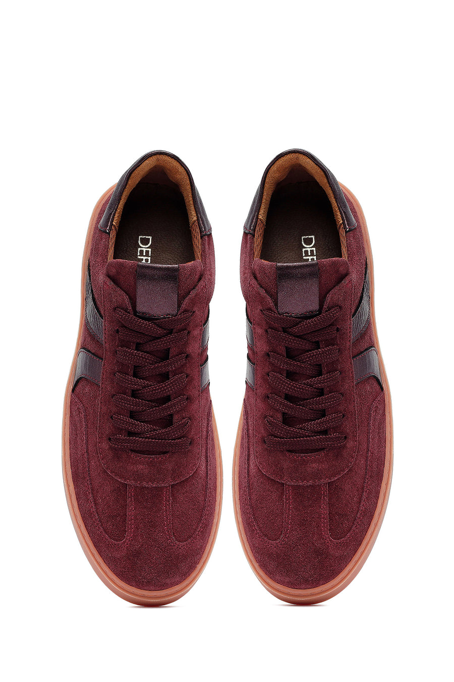 Woman Burgundy Laced Suede Leather Sneakers
