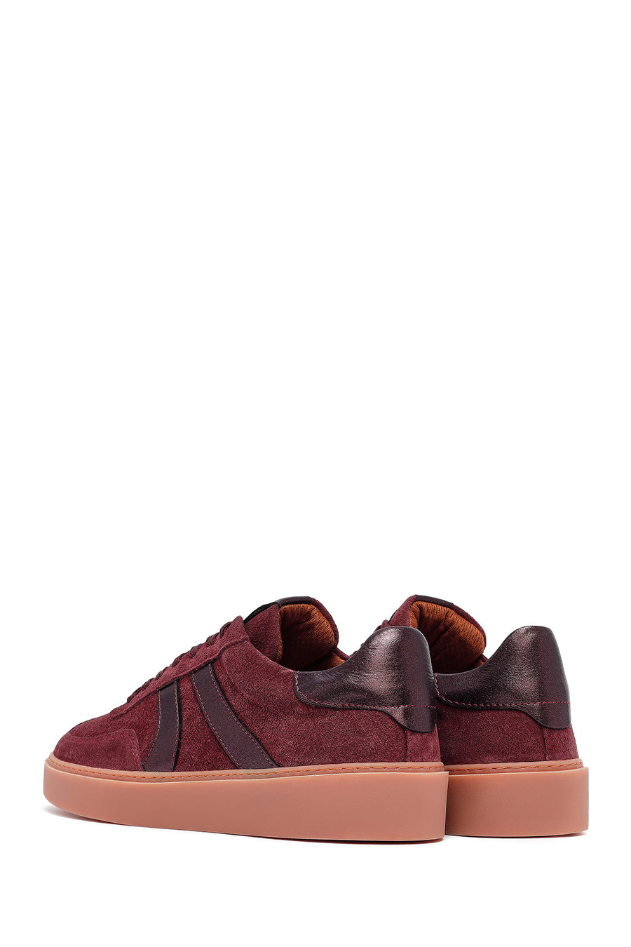 Woman Burgundy Laced Suede Leather Sneakers