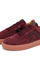Woman Burgundy Laced Suede Leather Sneakers | Derimod