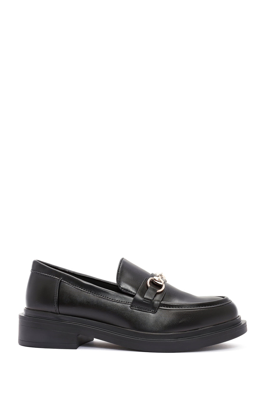 Woman Black Buckled Masculine Loafer 25AFD400118 | Derimod