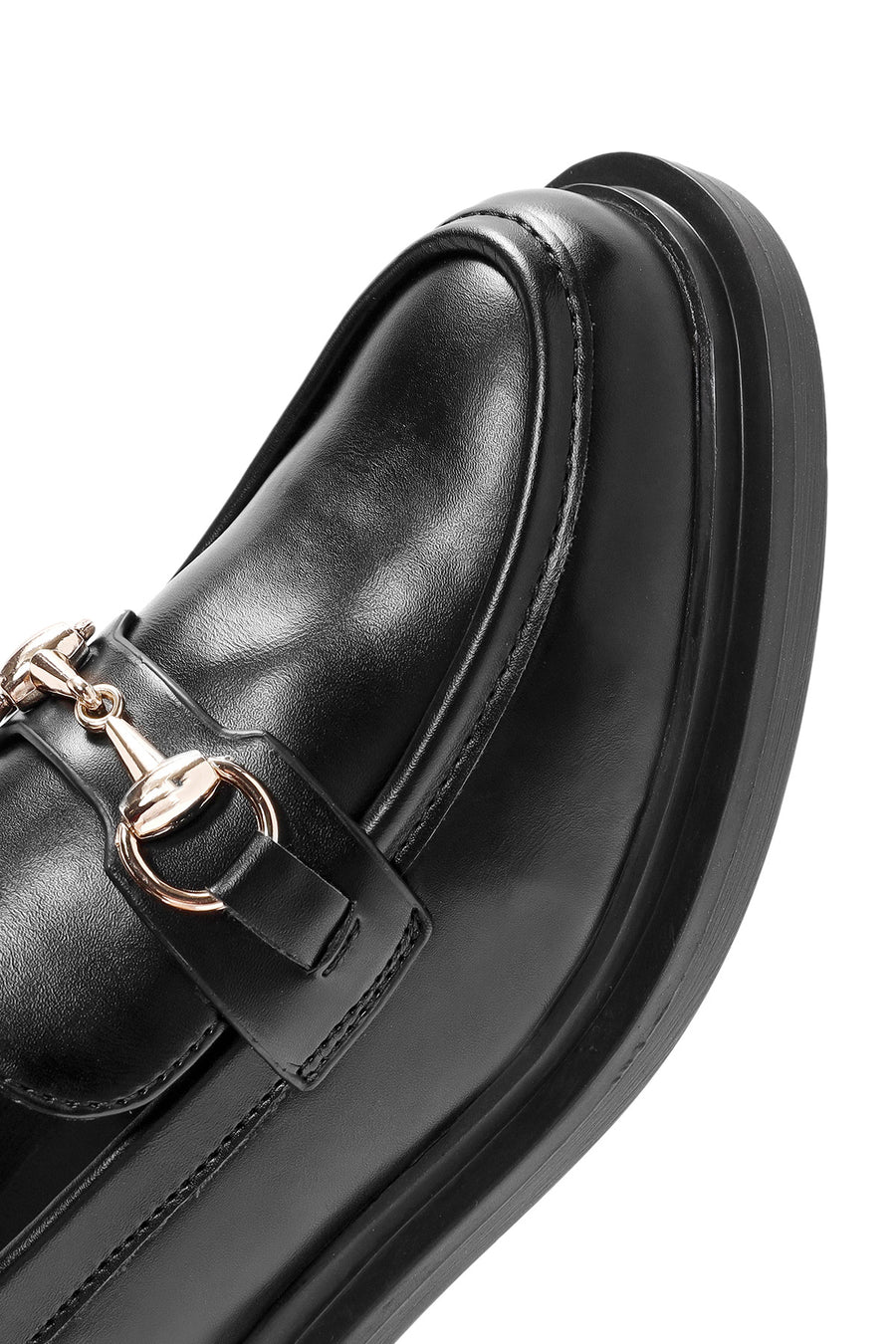 Woman Black Buckled Masculine Loafer