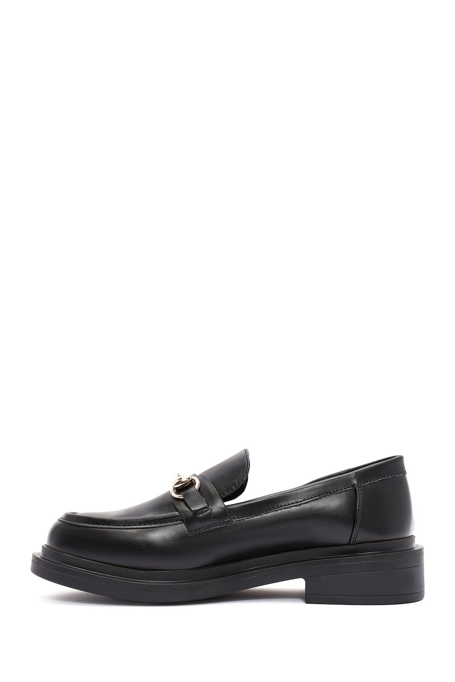 Woman Black Buckled Masculine Loafer