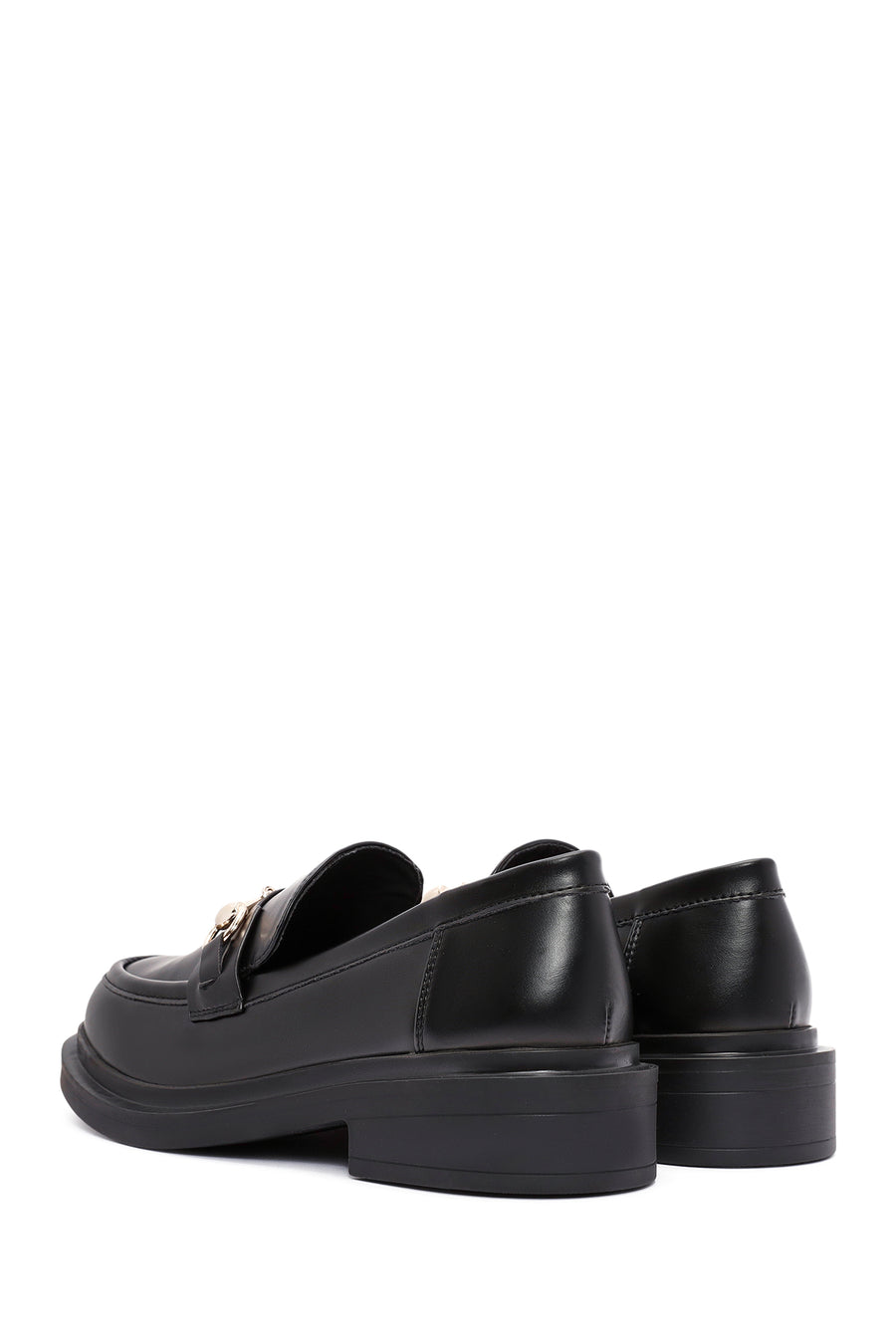 Woman Black Buckled Masculine Loafer