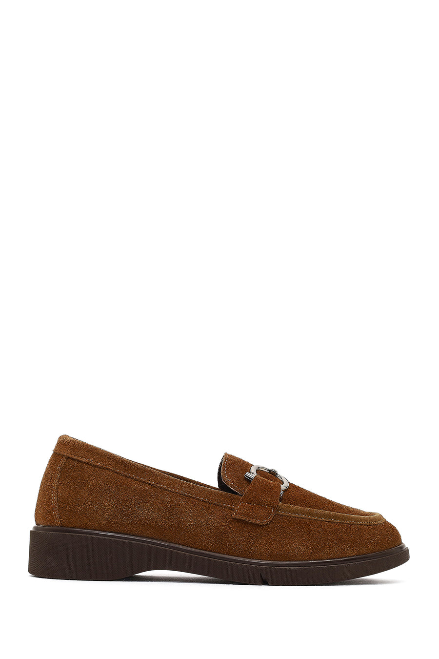 Women's Mink Buckled Suede Leather Comfort Loafer 25AFD410210 | Derimod