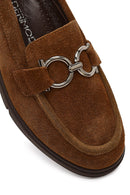 Women's Mink Buckled Suede Leather Comfort Loafer | Derimod