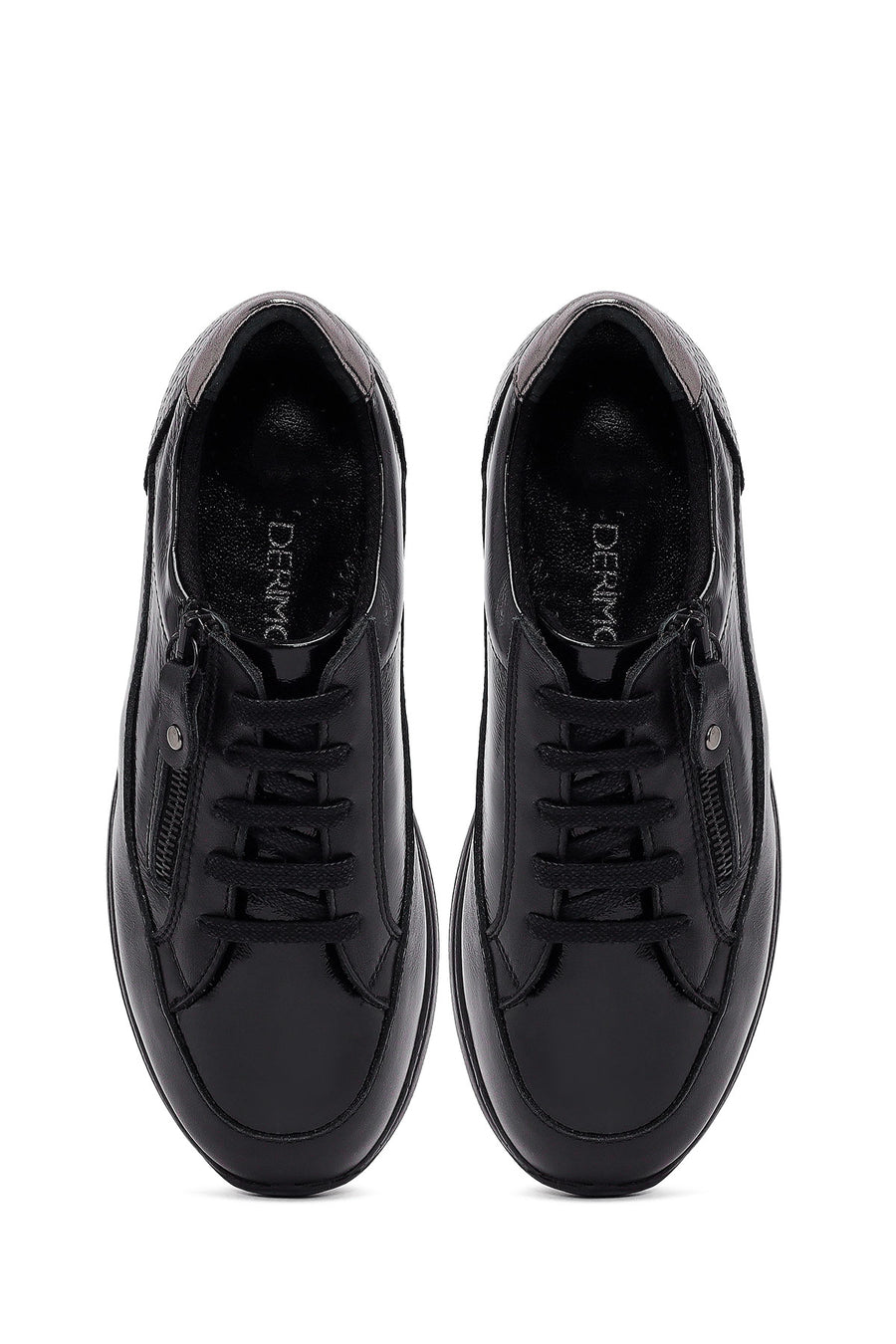 Kadın Siyah Bağcıklı Kalın Tabanlı Deri Sneaker