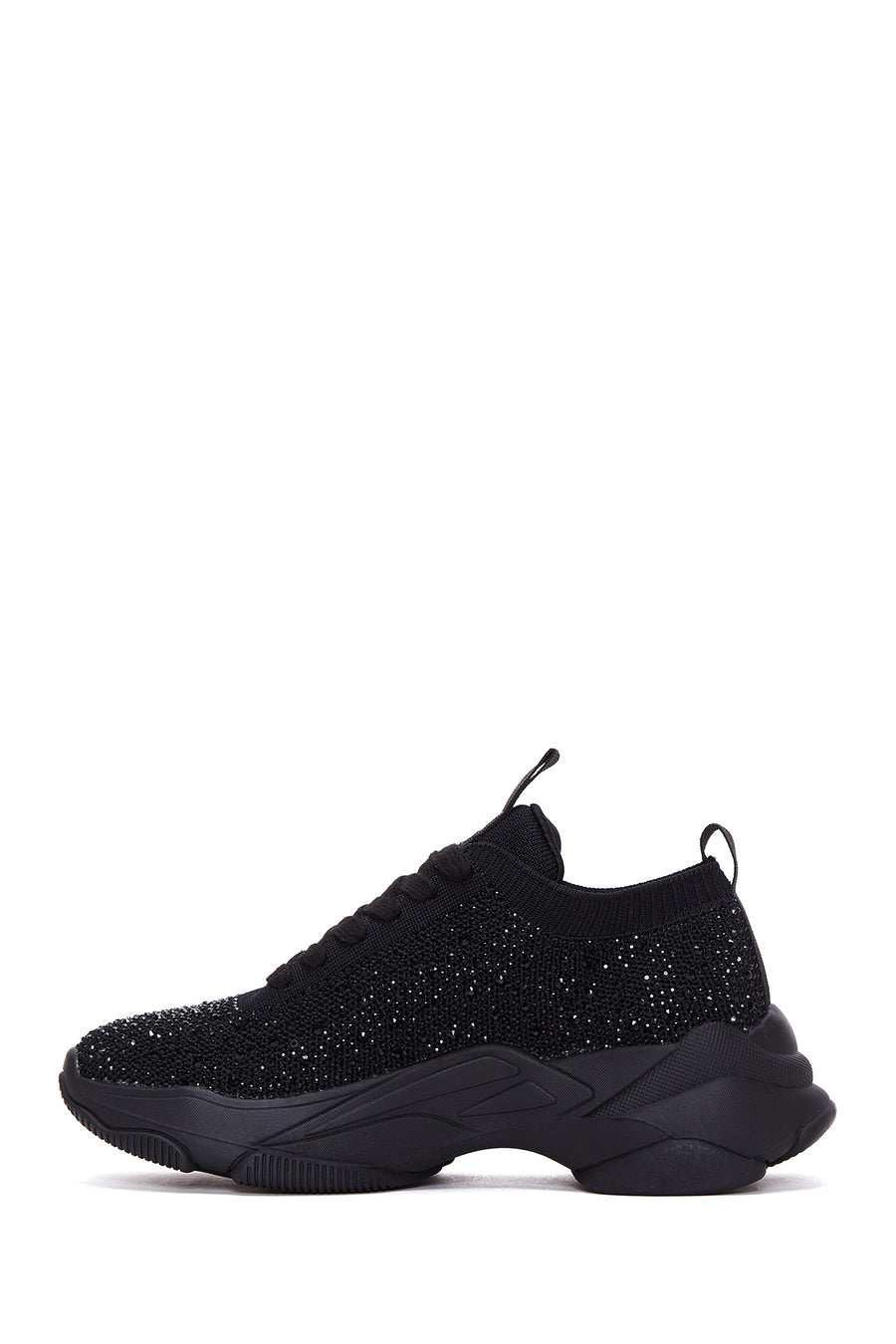 Derimod Zero Women's Black Lace-Up Thick-Soled Stone-Embellished Fabric Sneaker
