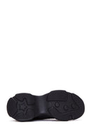 Derimod Zero Women's Black Lace-Up Thick-Soled Stone-Embellished Fabric Sneaker | Derimod